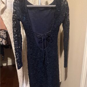 Jump Navy Backless Lace Dress